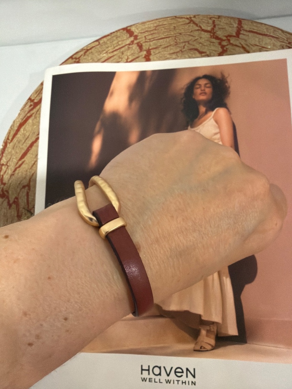 Boho Leather Gold Tone Magnetic Bracelet Bangle - Picture 9 of 10